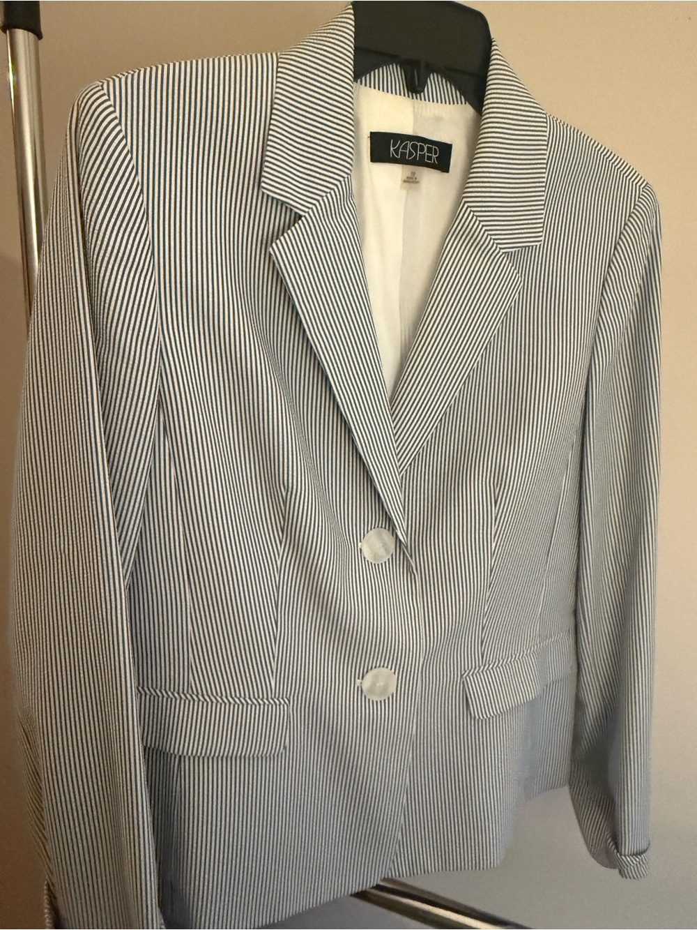 Kasper Navy and White Pinstripe Blazer